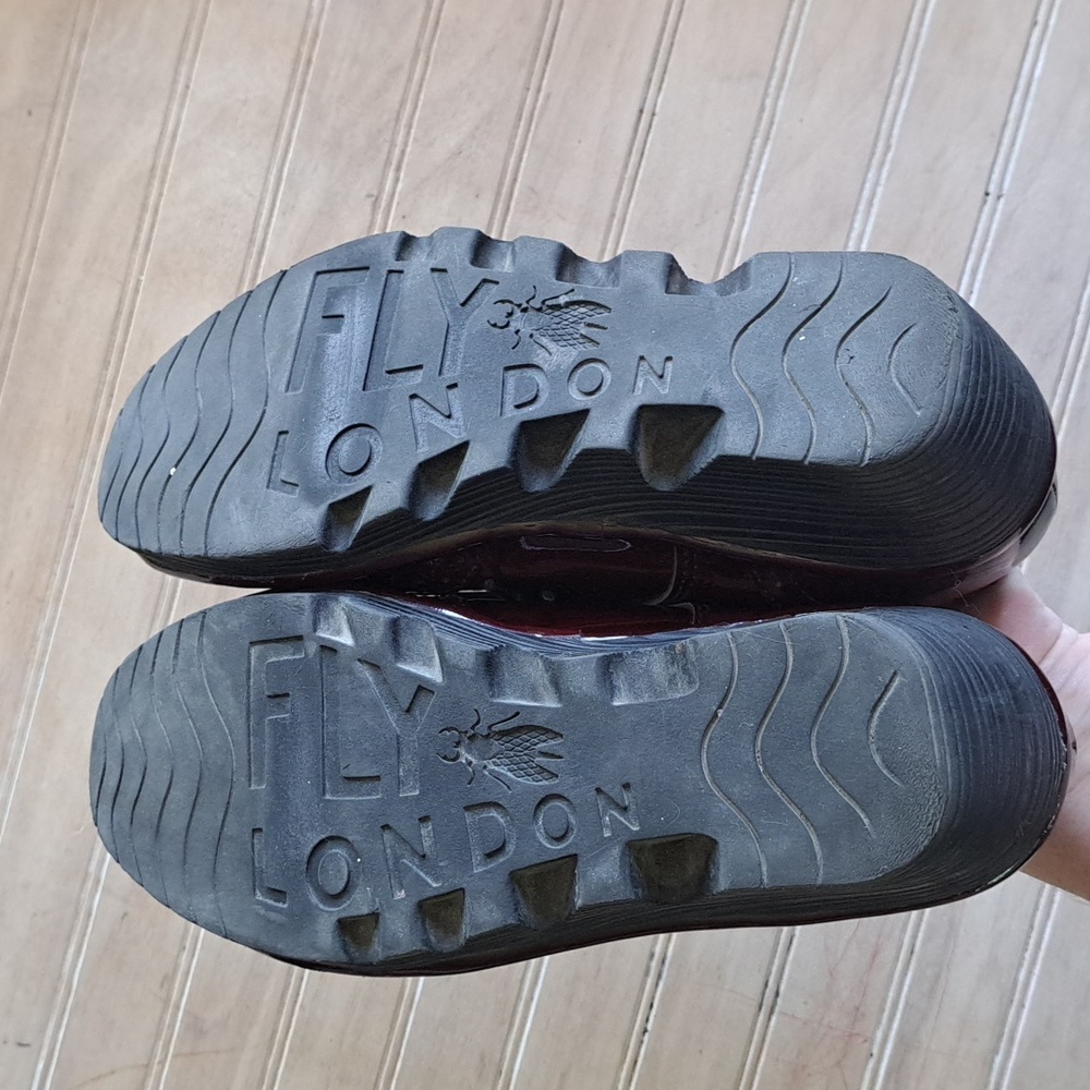 Fly London Oxford Lace Up Burgundy Patent Leather Wedge Comfort Shoes - Picture 9 of 13